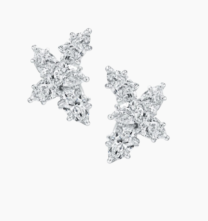 HARRY WINSTON Winston Cluster系列鑽石耳環 (小型款),鉑金底座鑲嵌6顆水滴型切工鑽石與4顆馬眼型切工鑽石總重約2.58克拉,售價店冾 ↑ HARRY WINSTON Winston Cluster系列鑽石耳環 (小型款),鉑金底座鑲嵌6顆水滴型切工鑽石與4顆馬眼型切工鑽石總重約2.58克拉,售價店冾 ↑
