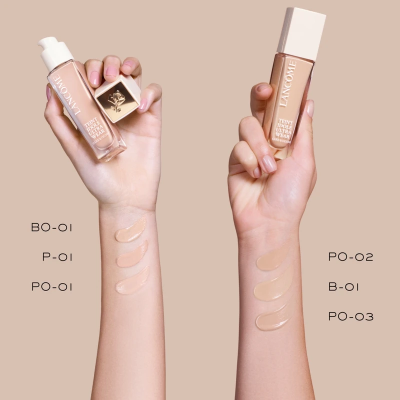 Lancome蘭蔻零粉感光澤持妝粉底6色手部試色。