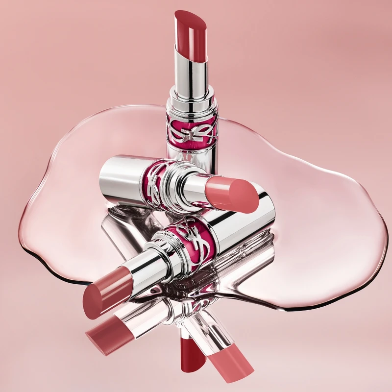 YSL情挑誘光蜜唇膏(左起)#16放閃裸粉、#17軟萌草莓、#44純慾輕裸，各NT1,650