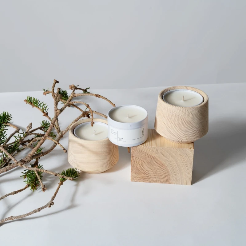 HETKINEN 鋁盒香氛蠟燭+松木燭杯組系列，NT2,980