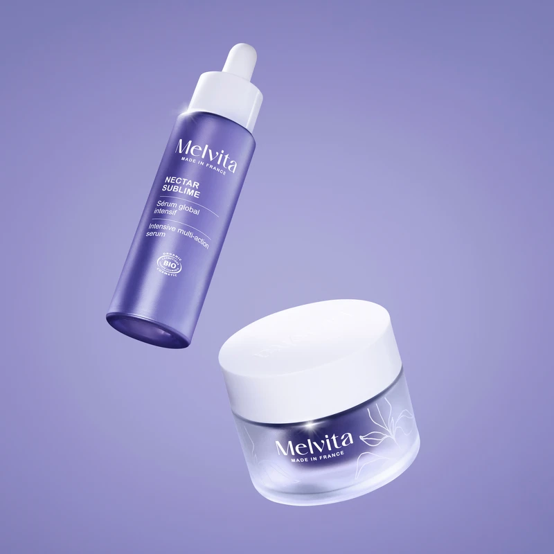 Melvita 極萃全能青春系列有精華液與乳霜。 Melvita 極萃全能青春系列有精華液與乳霜。