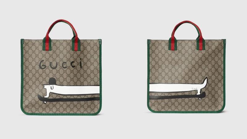 Gucci 童裝系列臘腸狗圖案 GG Supreme 帆布托特包 Gucci 童裝系列臘腸狗圖案 GG Supreme 帆布托特包