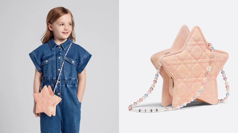 Dior 童裝系列 Lady Dior 星星包,飾有絎縫藤格紋與繽紛珠鍊 Dior 童裝系列 Lady Dior 星星包,飾有絎縫藤格紋與繽紛珠鍊