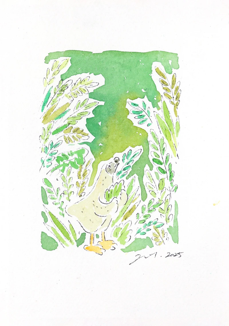 Dodo in the jungle, watercolor on paper, 21x15cm, 2025