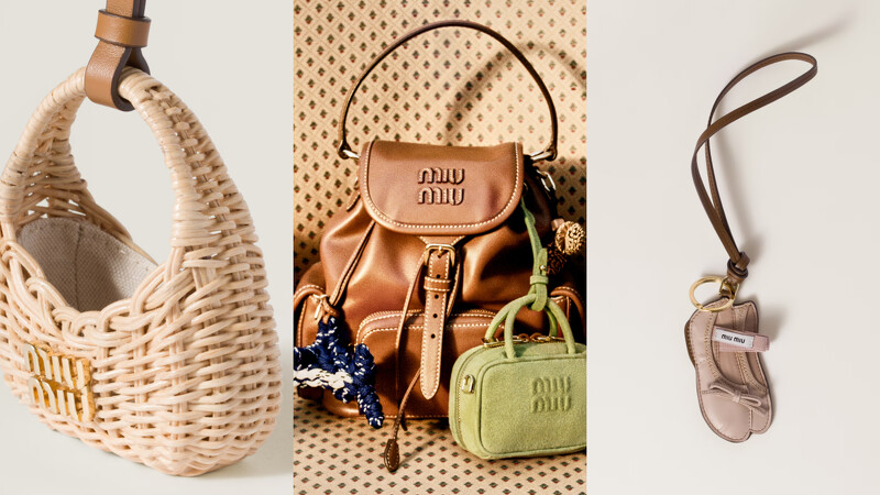 Miu Miu 迷你芭蕾舞鞋與竹編造型吊飾。