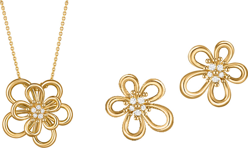 Flowerlace胸針吊墜(大型款式),Flowerlace耳環(小型款式)。 Flowerlace胸針吊墜(大型款式),Flowerlace耳環(小型款式)。