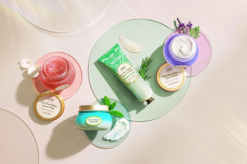 SABON二合一臉部磨砂膏系列形象圖。