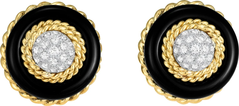 (本次來台作品) 耳環,1974年_鉑金、黃K金、白K金、縞瑪瑙、鑽石