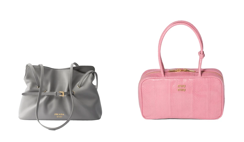 微風南山獨家：PRADA Dada皮革肩背包，價格店洽；微風南山獨家：MIU MIU Beau皮革肩背包 ，價格店洽。