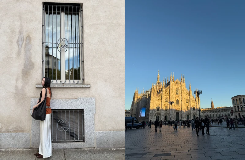 在等待品牌下一場秀的空檔，還可以步行運動順便看看米蘭街邊漂亮的橋面與建築。