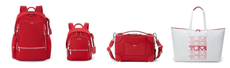 從左至右：Celina 背包、Celina 小型後背包、Dey Trunk 斜背包、Just In Case® 托特包