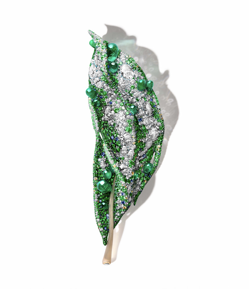 2025 Black Label Masterpiece II — 落地生根胸針 — 大師系列 用石|白鑽︑祖母綠︑黃鑽︑ 沙弗萊石︑偏灰綠色藍寶石︑ 藍寶石︑ 翠榴石 材質|鈦金屬︑牛角︑18K 白金︑18K 黃金 共 4,040 顆寶石︑總重 105.02 克拉 2025 Black Label Masterpiece II — 落地生根胸針 — 大師系列 用石|白鑽︑祖母綠︑黃鑽︑ 沙弗萊石︑偏灰綠色藍寶石︑ 藍寶石︑ 翠榴石 材質|鈦金屬︑牛角︑18K 白金︑18K 黃金 共 4,040 顆寶石︑總重 105.02 克拉