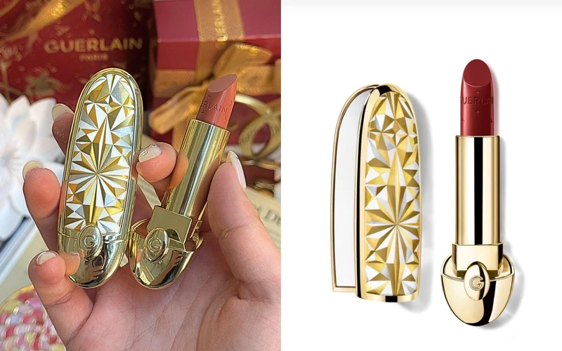 GUERLAIN 嬌蘭 星芒奇想聖誕彩妝系列：紅寶之吻高訂唇膏，唇膏盒 NT1,430、唇彩 NT1,400