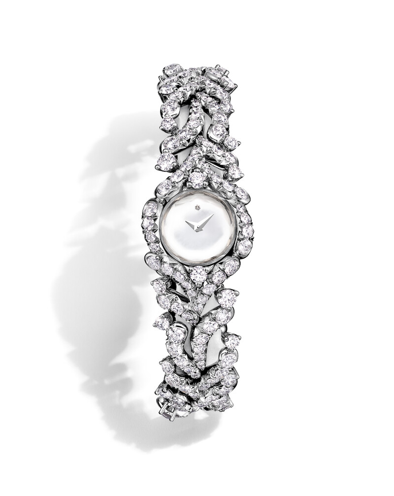 2025 Blue Book 高級珠寶 Sea of Wonder— Ocean Flora 系列 鉑金與白K金鑲嵌鑽石、珍珠母貝與綠松石珠寶腕錶