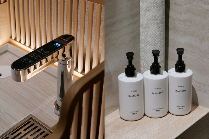 客房皆有冷熱飲水系統、選用 Byredo 沐浴用品。 客房皆有冷熱飲水系統、選用 Byredo 沐浴用品。