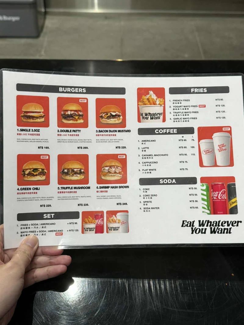 「Sober & Burger」菜單 Photo / R