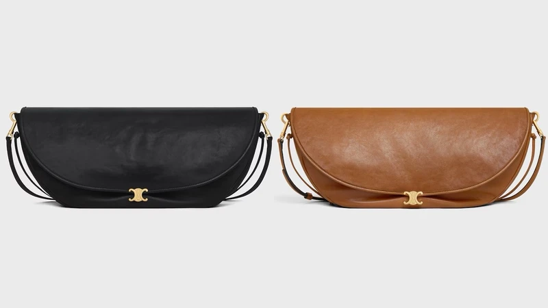 CELINE SOFT TRIOMPHE HALFMOON亮澤羊皮革手袋 NT$110,000。 CELINE SOFT TRIOMPHE HALFMOON亮澤羊皮革手袋 NT$110,000。