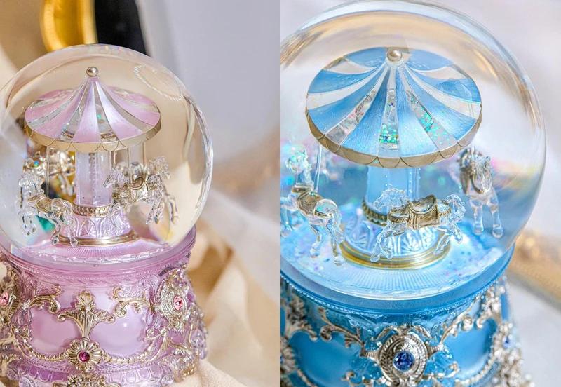 琉光旋转木马 水晶球音乐盒(晨曦粉、月光蓝)。 琉光旋转木马 水晶球音乐盒(晨曦粉、月光蓝)。