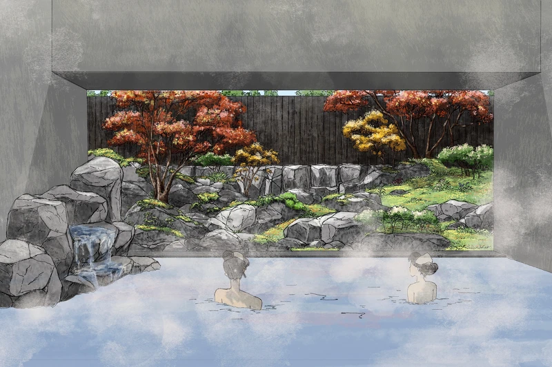 「界 藏王」使用當地著名的強酸性硫磺泉，湯屋裡規劃三種不同濃度的泉水。