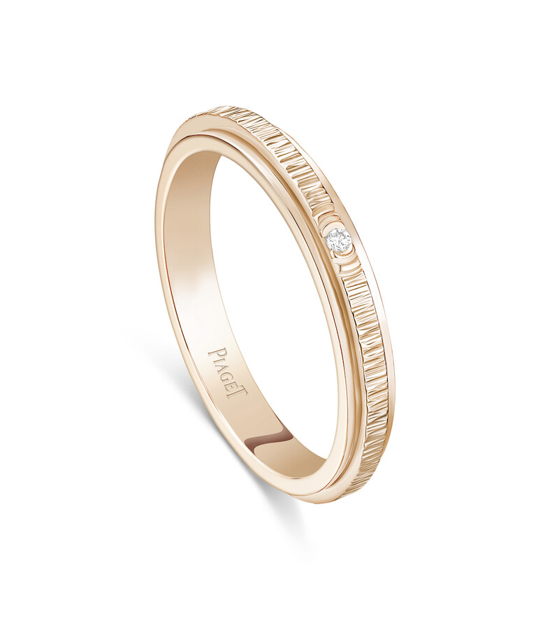 【新作】Possession系列18K玫瑰金宮廷式雕刻飾紋單鑽窄版戒指,建議售價約$65,000_PGG34P8L00