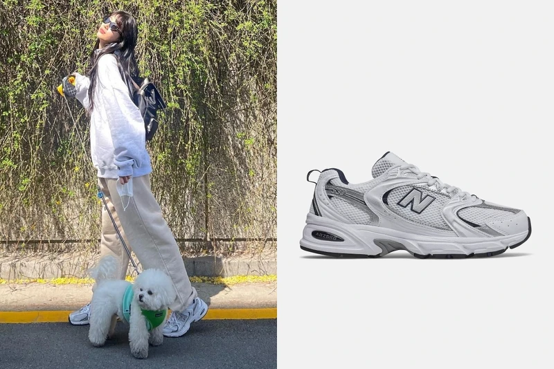 New Balance 530 復古跑鞋外型細節，網布與皮革拼接設計