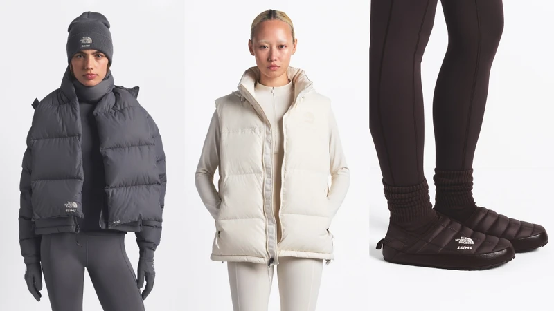 Nuptse 保暖围巾 NT.4,880、1996 Nuptse 羽绒背心 NT.11,880、Nuptse 营地拖鞋 NT.3,880