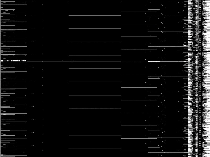 池田亮司《data.tron》,2007。錄像與聲音裝置:單頻道 HD 影像,黑白,立體聲音效,6 分鐘。 © Ryoji Ikeda 池田亮司《data.tron》,2007。錄像與聲音裝置:單頻道 HD 影像,黑白,立體聲音效,6 分鐘。 © Ryoji Ikeda