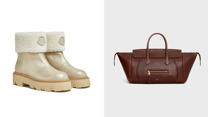 左：MONCLER Aurea Mid羔羊毛靴子、右：臺北101獨家_CELINE NEW LUGGAGE中號手袋。