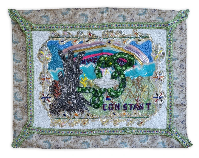 邁蘭德.康斯坦特,〈韋多〉(Hwèdo)2022,布面珠繡與亮片,含框 Framed 61 × 81 公分,© Myrlande Constant.Courtesy of the artist and Fort Gansevoort, New York 邁蘭德.康斯坦特,〈韋多〉(Hwèdo)2022,布面珠繡與亮片,含框 Framed 61 × 81 公分,© Myrlande Constant.Courtesy of the artist and Fort Gansevoort, New York