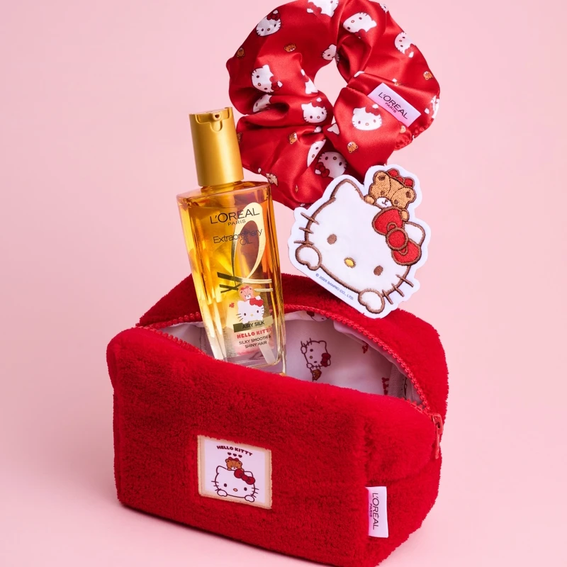巴黎萊雅金緻護髮精油Hello Kitty限量聯名版與聯名金緻髮飾組。