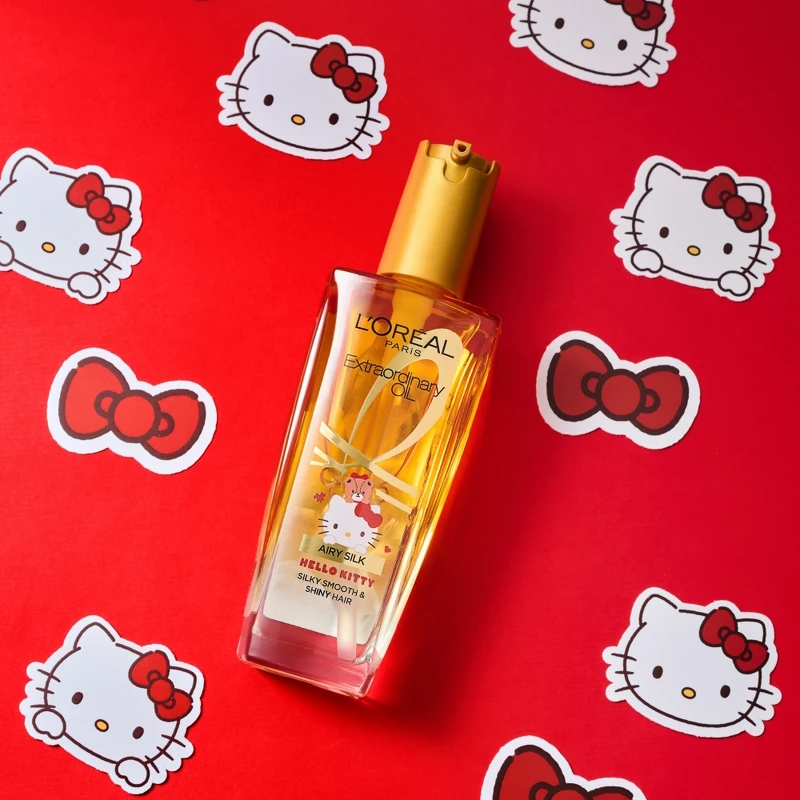 巴黎萊雅金緻護髮精油Hello Kitty限量聯名版與聯名貼紙。