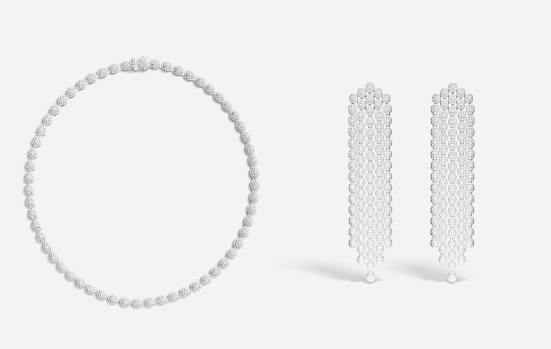 左 : Flocons de neige項鍊NT17,100、Flocons de neige垂墜耳環NT 23,800