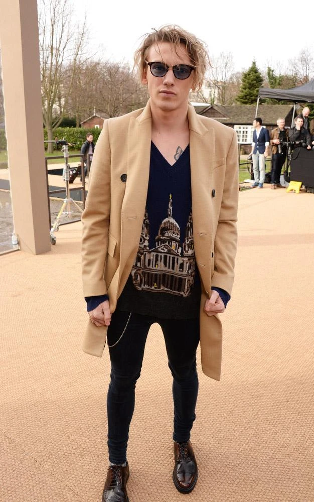 Jamie Campbell Bower wearing Burberry