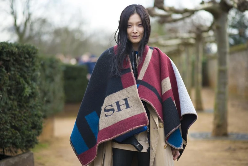 Sung Hee wearing Burberry Monogram Poncho 