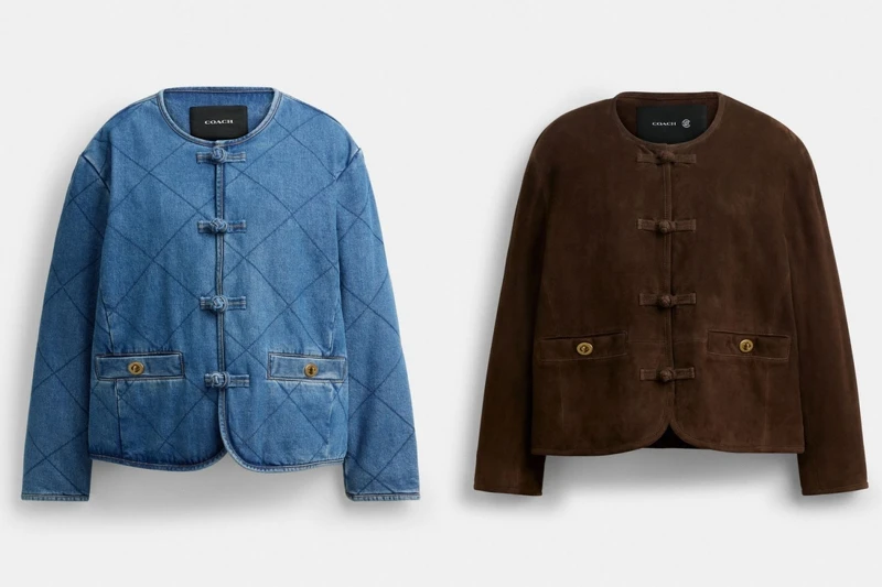 COACH CLOT 丹寧絎縫結飾外套 NT.16,700、COACH CLOT 麂皮外套NT.35,400