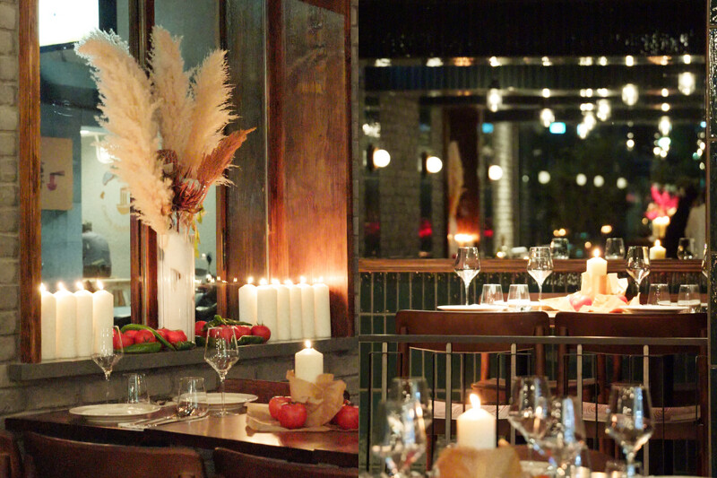 用當日蔬果妝點空間成為餐廳一大特色。