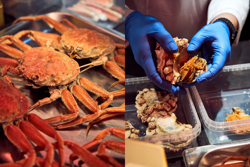 在 「Circum-」的餐桌上「只動口、不動手」,團隊已經將蟹肉與殼拆解完成。 在 「Circum-」的餐桌上「只動口、不動手」,團隊已經將蟹肉與殼拆解完成。