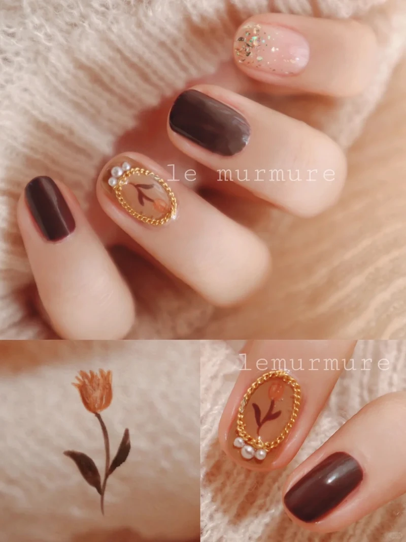 金銀珍珠項鍊美甲範本(Photo/小紅書@le murmure)。