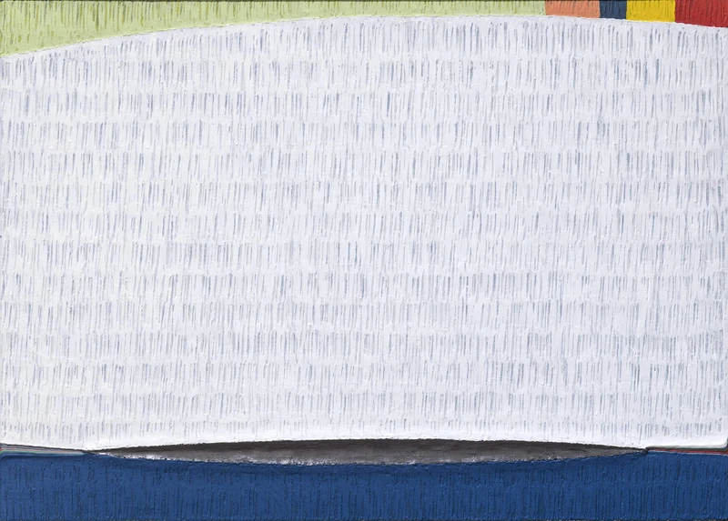 系列的探索，与相关。作品《隙－积・研 (8-07)》，65.1&times;90.9cm，複合媒材、画布，2024。