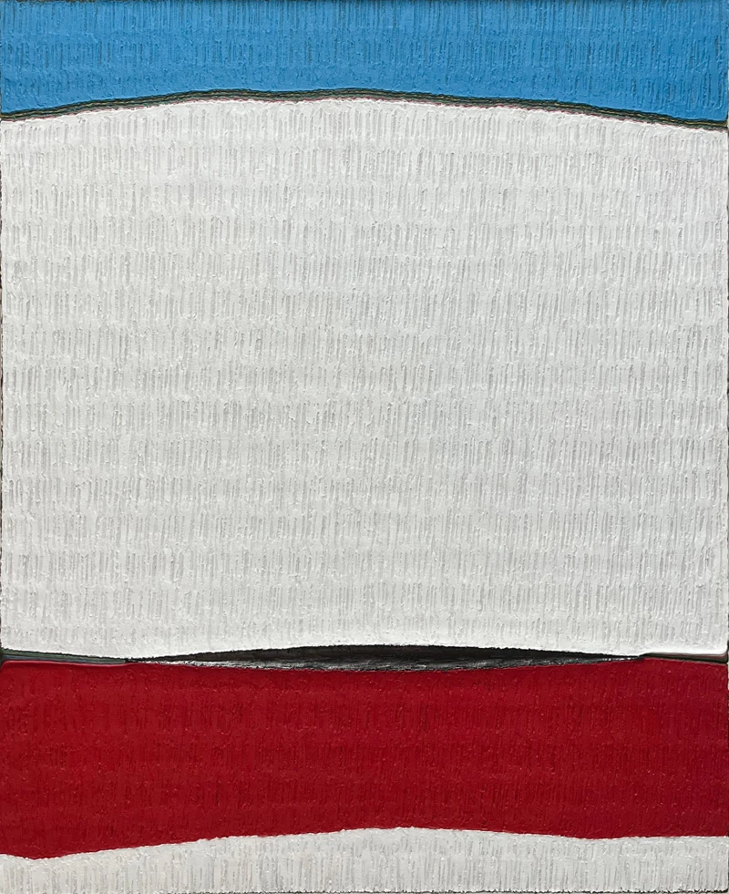 权纯益作品《隙－积・研（12-07）》，90.9x72.7cm，複合媒材、画布，2023。