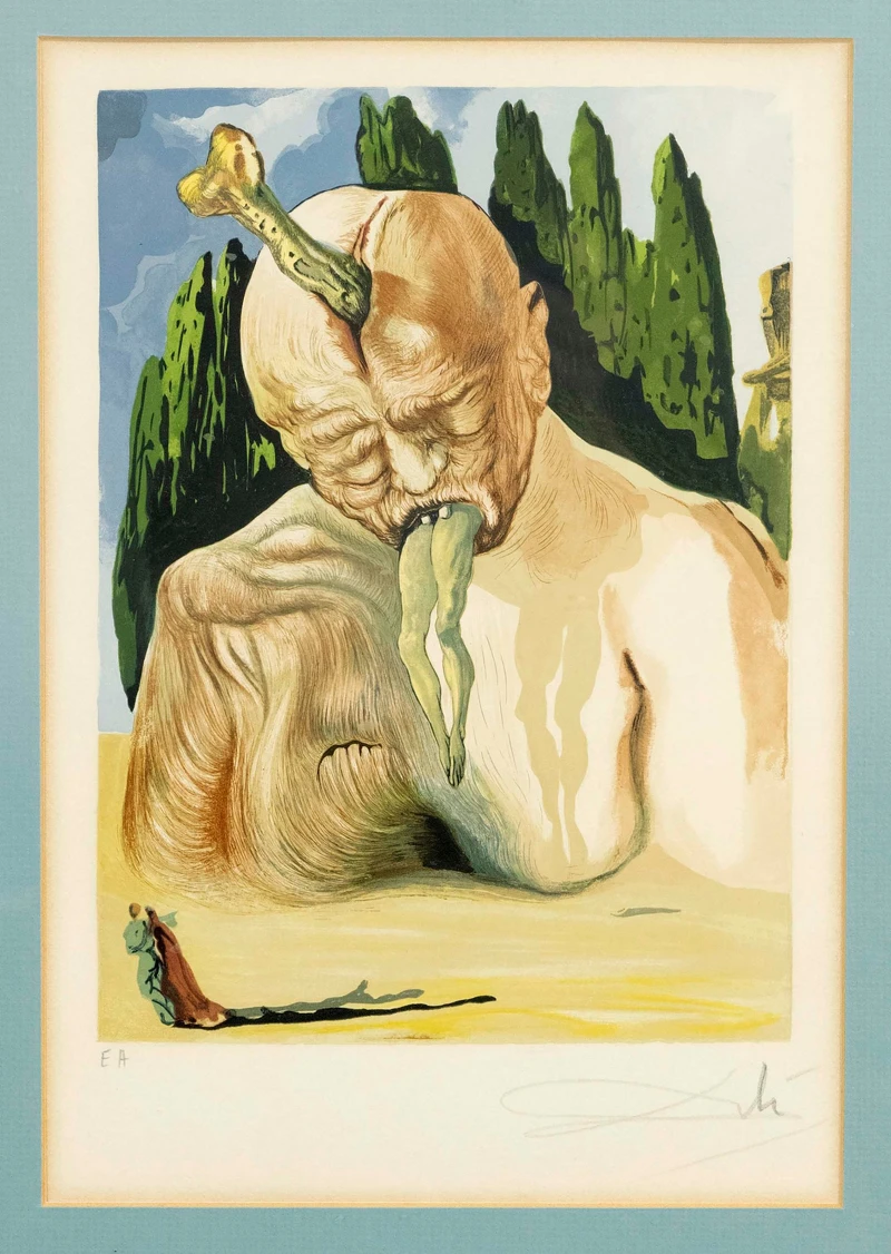 薩爾瓦多.達利,《神曲》系列,第27號:〈邏輯學魔鬼〉,1960,石版印刷,25 × 18公分。© Savlavor Dalí, Fundació Gala-Salvador Dalí / VG Bild-Kunst, Bonn, 2025. 薩爾瓦多.達利,《神曲》系列,第27號:〈邏輯學魔鬼〉,1960,石版印刷,25 × 18公分。© Savlavor Dalí, Fundació Gala-Salvador Dalí / VG Bild-Kunst, Bonn, 2025.