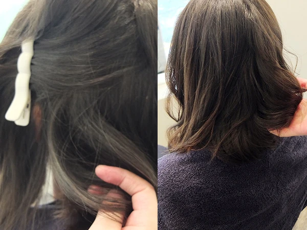 以手稍微捏著頭髮，捏出自己想要的弧度後，使用造型噴霧定型即可。