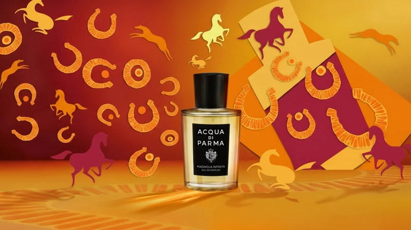 Acqua di Parma無限木蘭印花典藏版2026新春主視覺。 Acqua di Parma無限木蘭印花典藏版2026新春主視覺。