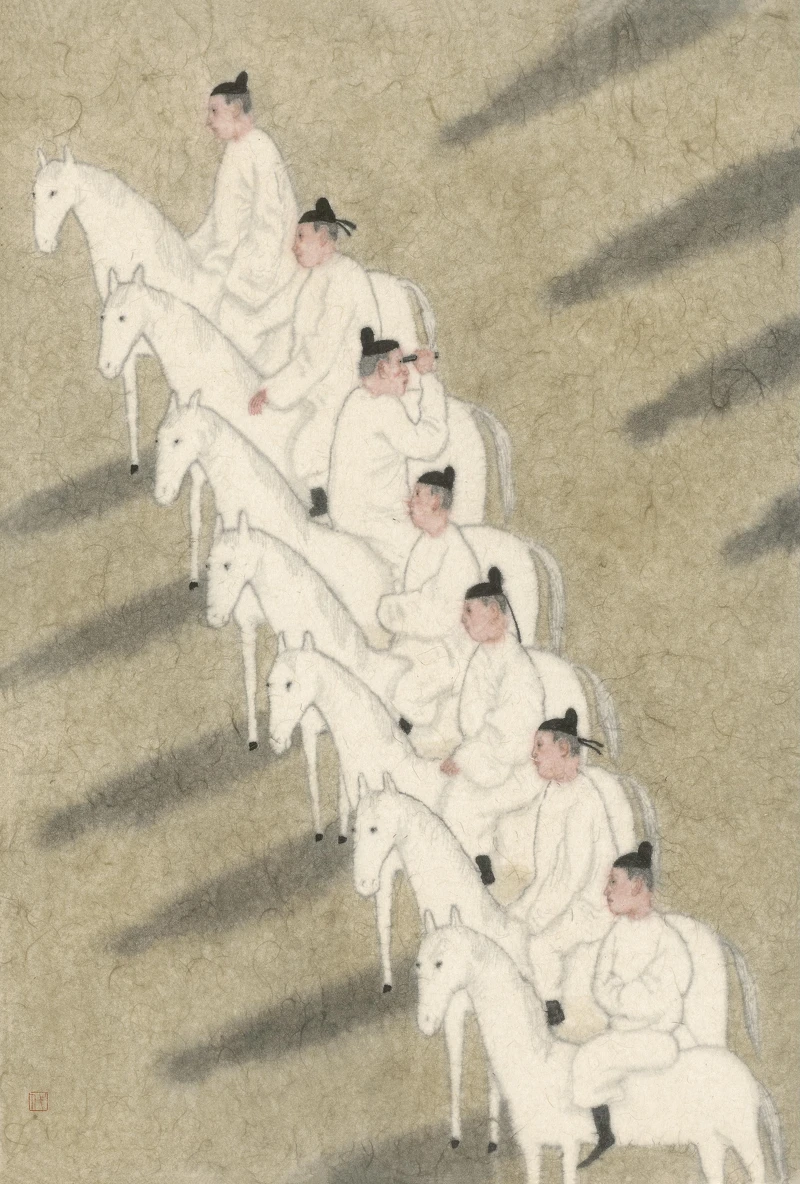 代英倫, 人群-回首, 68x45cm, 紙本設色, 2025