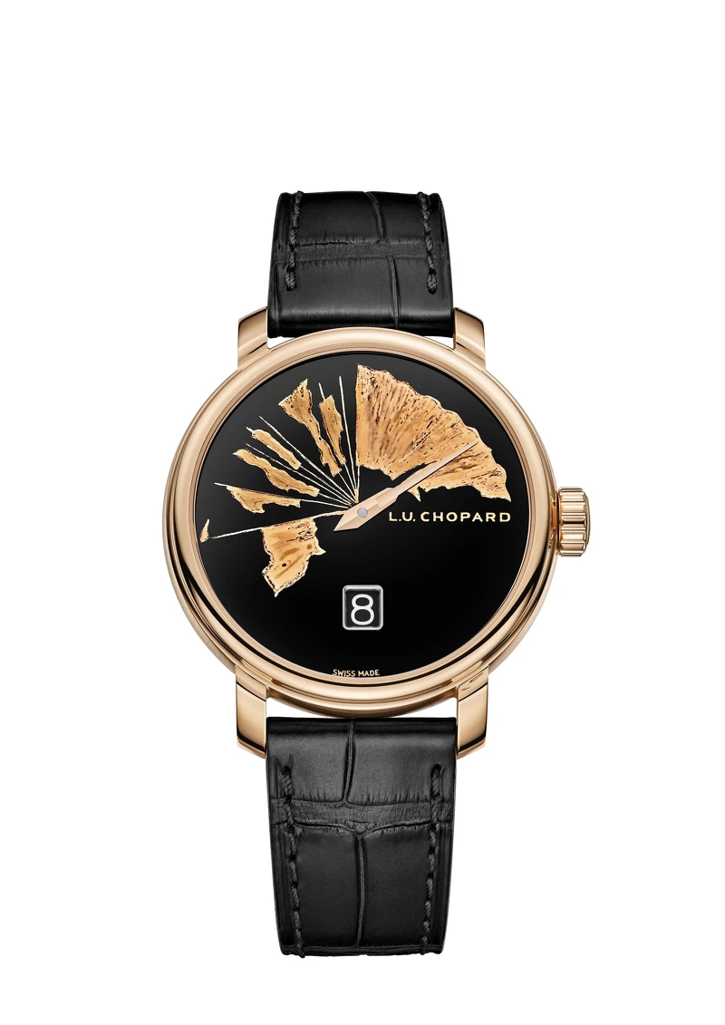 L.U.C Quattro Spirit系列腕錶，大明火琺瑯錶盤飾以「破扇」圖案，全球限量發行8枚，Chopard 