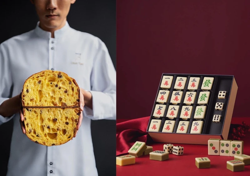 獲得世界盃潘納朵尼聖誕麵包冠軍的「Feeling18 巧克力工房」及「Cona&rsquo;s 妮娜巧克力」的碰碰胡麻將巧克力禮盒（圖片來源／Flavor 風格美食指南提供）