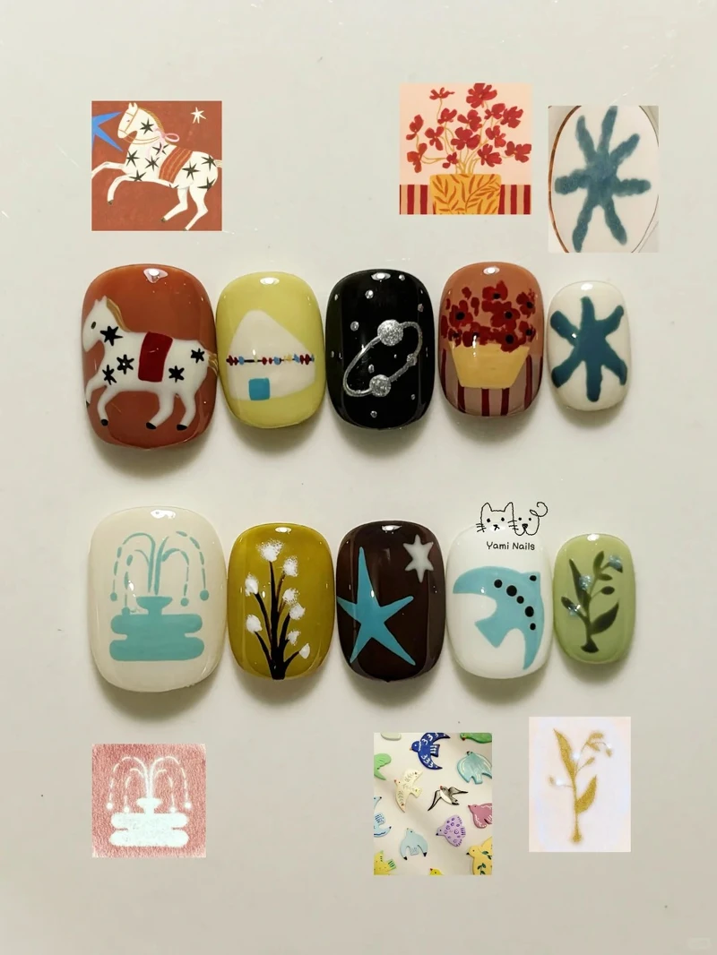 創意馬身設計美甲範本(Photo/小紅書@Yami Nails（2026加油版）)