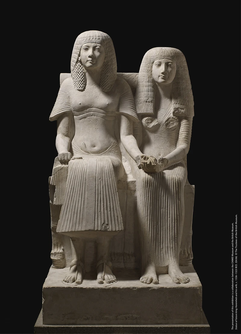 未來的國王霍朗赫布及妻子的雕像,約西元前1336–1323年。(EA36)圖片版權:大英博物館理事會 未來的國王霍朗赫布及妻子的雕像,約西元前1336–1323年。(EA36)圖片版權:大英博物館理事會