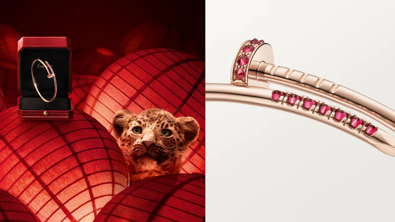 Juste un Clou玫瑰金手环小型款，镶嵌红宝石。