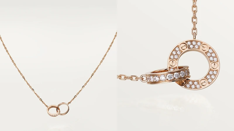 LOVE玫瑰金鋪鑲鑽石吊墜。